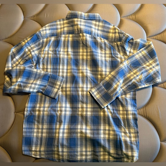 Navy Blue Checkered Untuckit Long Sleeve Shirt - Picture 2 of 4